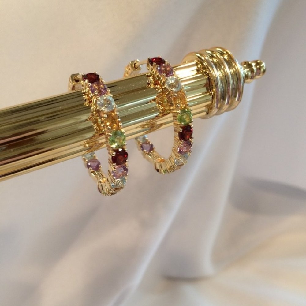 Inside Out Multi Real Gem Hoops 18k YG over